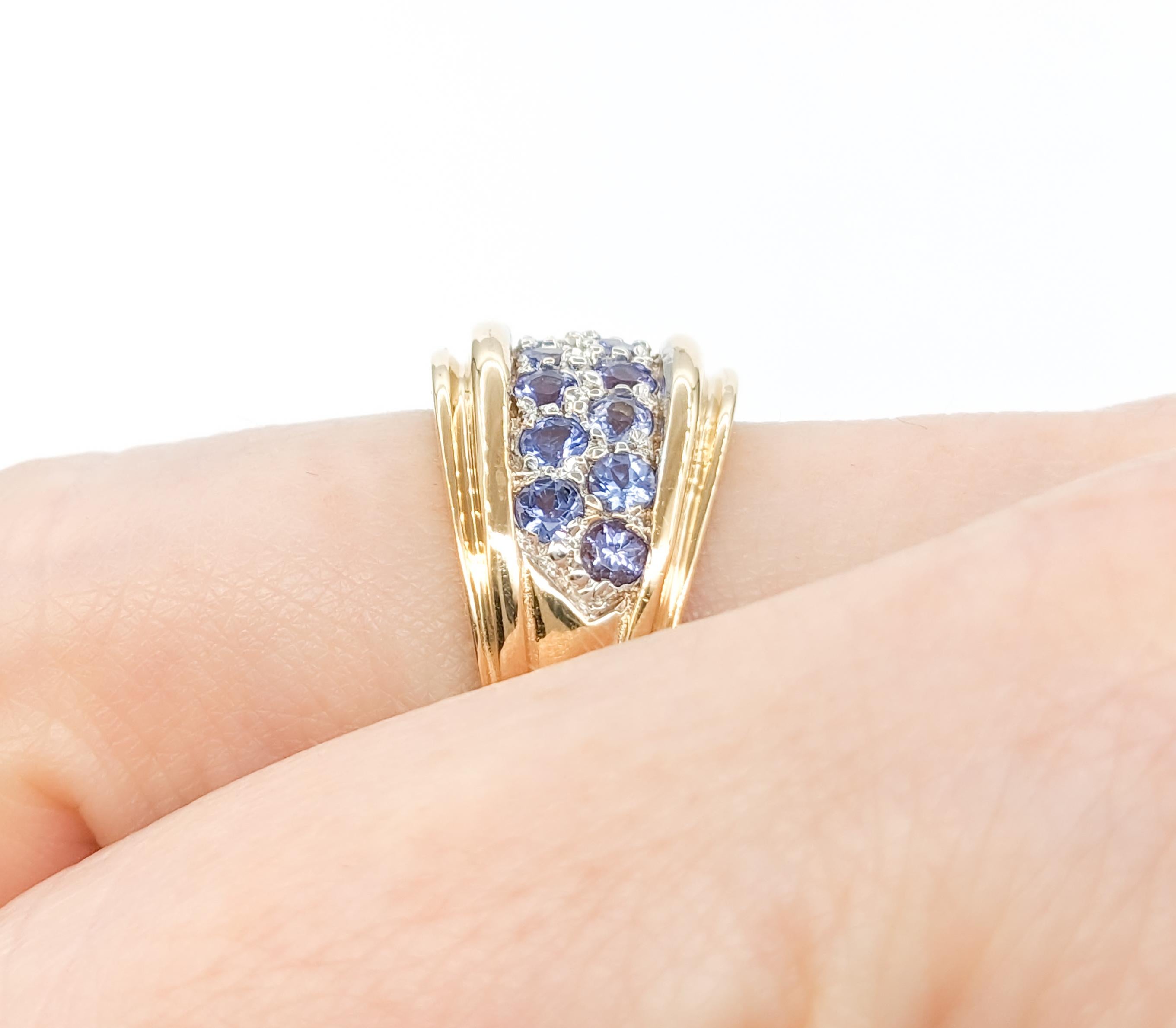 Modern Pave Tanzanite Ring In Yellow Gold