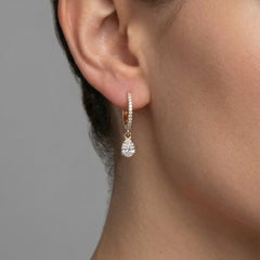 Pave Teardrop Dangle 14K (or 18k upon request) Yellow Gold Hoop Earrings