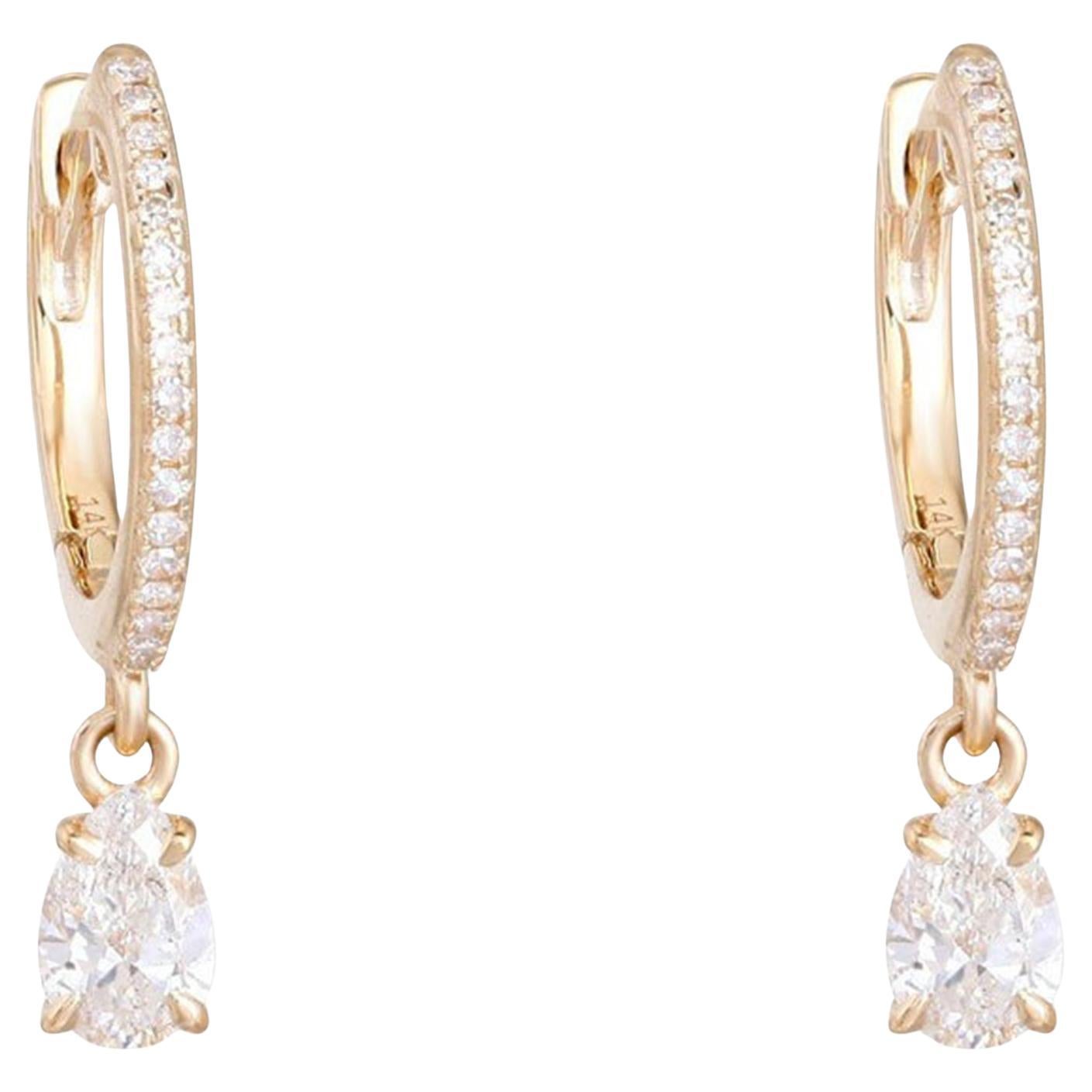 Pave Teardrop Dangle 14K (or 18k upon request) Yellow Gold Hoop Earrings
