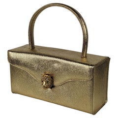 Vintage Pave Tiger Head Gold Leatherette Box Bag
