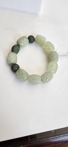 Pave Tsavorite & Carved Jade Beaded Bracelet