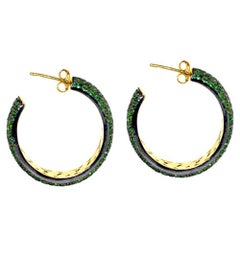 Pave Tsavorite Hoop Earrings With Filigree Work On Inside In 14k Gold & Silver