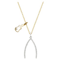 Pave Diamond Wishbone 18K Gold Pendant with Guitar Necklace