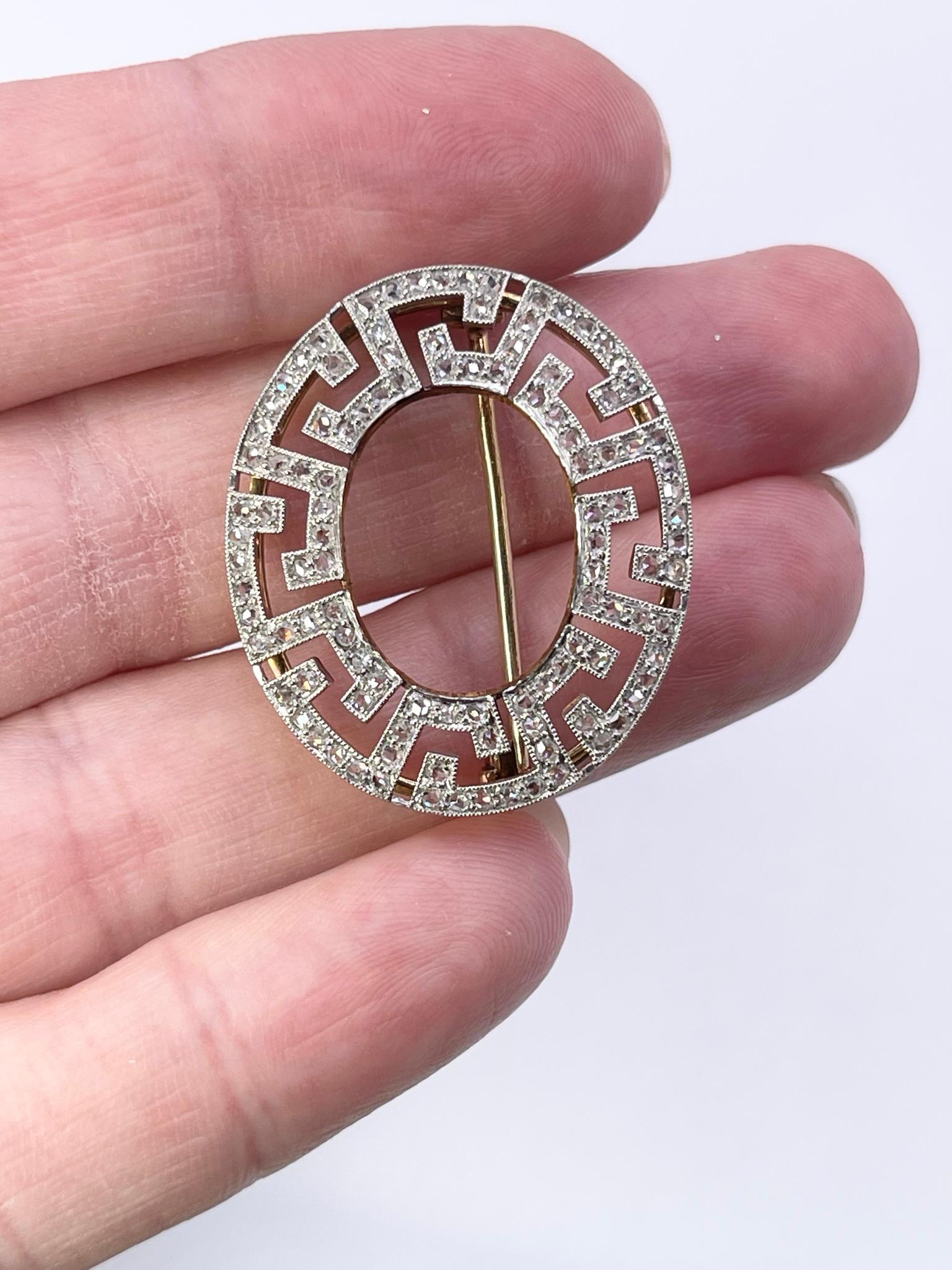 Pave Vintage Brooch Art Deco Style Brooch 14kt White Gold 0.45ct Natural Diamond In Excellent Condition For Sale In Jupiter, FL