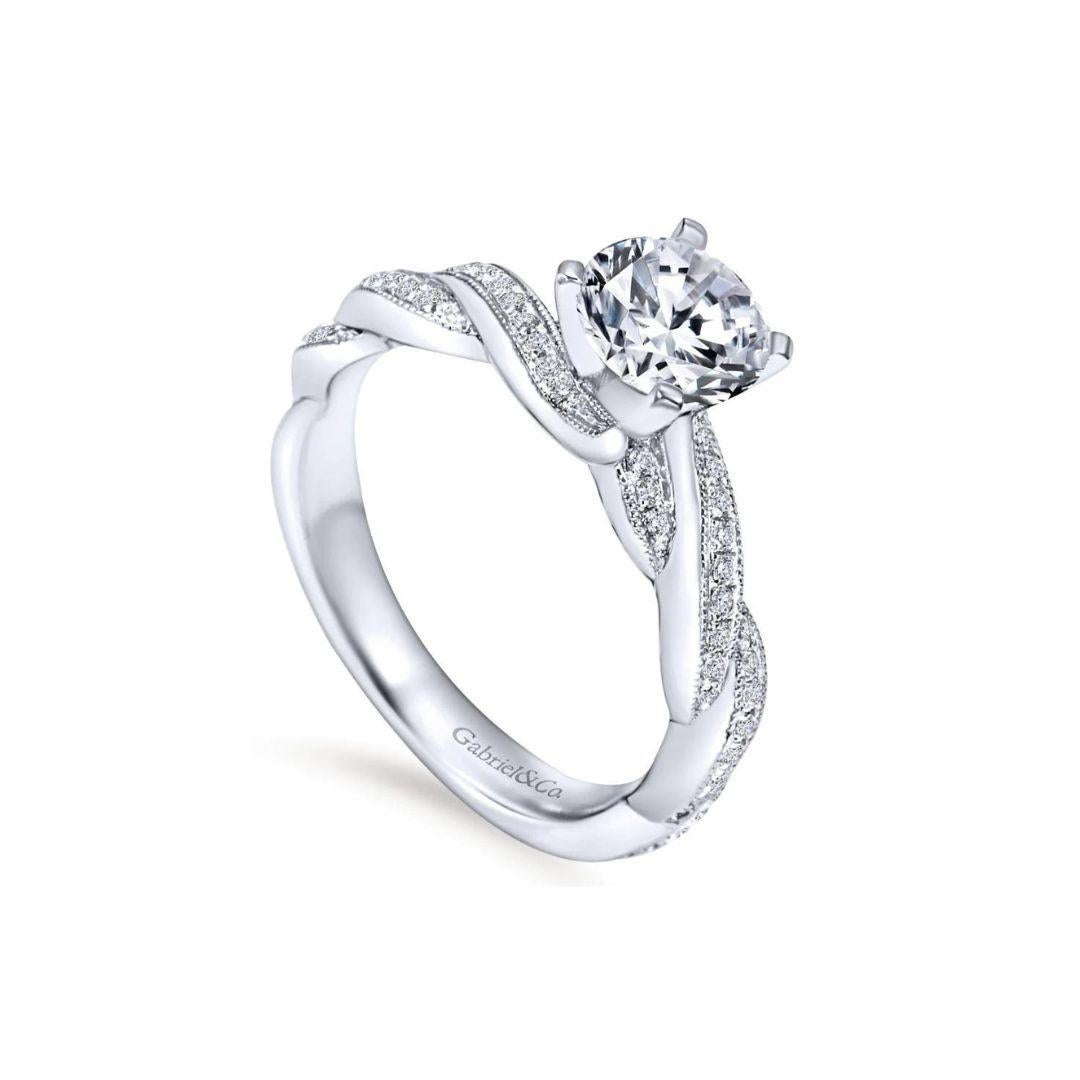 Round Cut Pave Weave White Gold Diamond Engagement Mounting For Sale