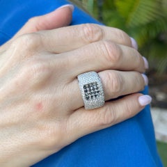 Pavé White & Black Diamond 18 Karat White Gold Wide Band Ring