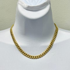Pave White Diamond Cuban Link Necklace in 14K Yellow Gold