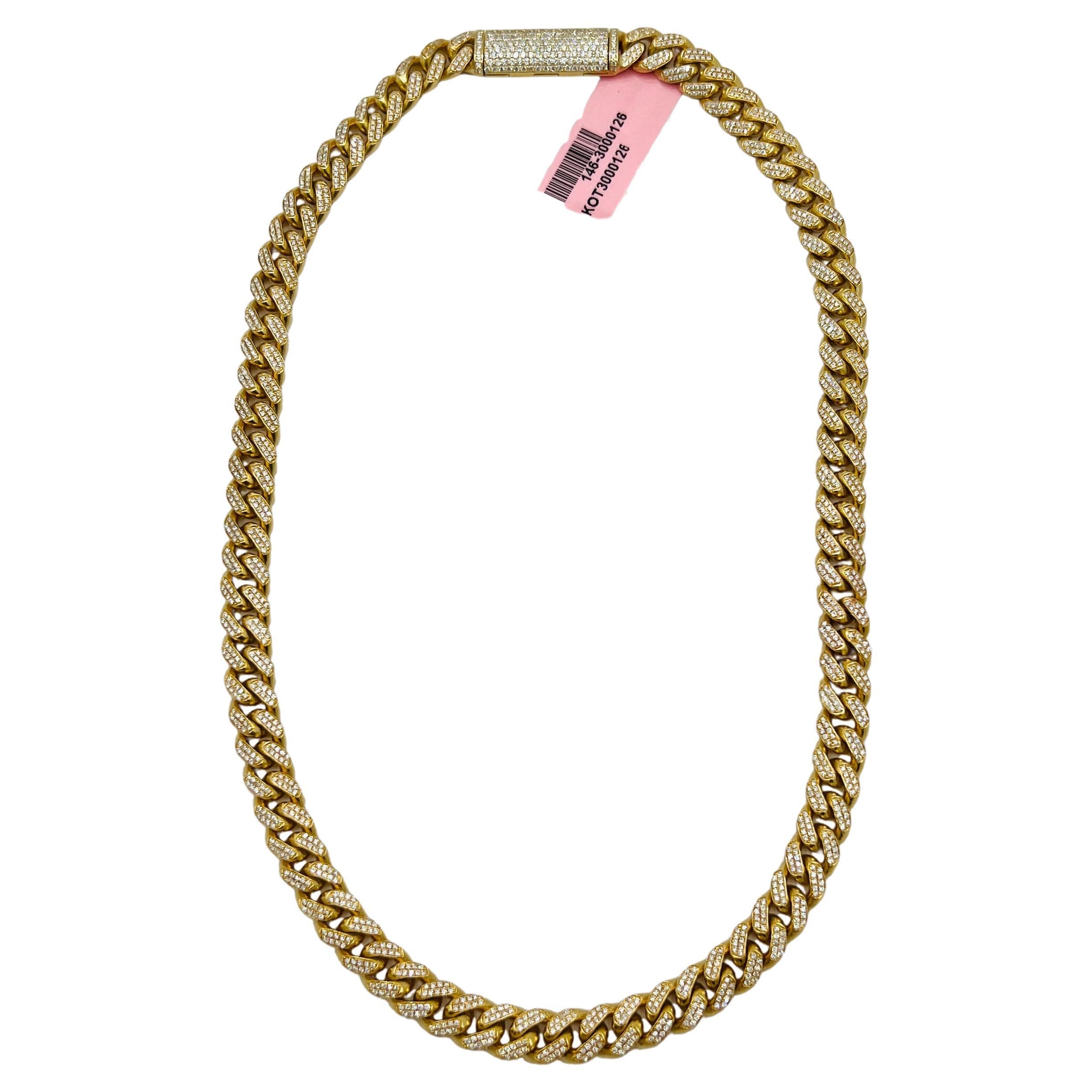Collana Cuban Link con diamanti bianchi e pavé in oro giallo 14K in vendita