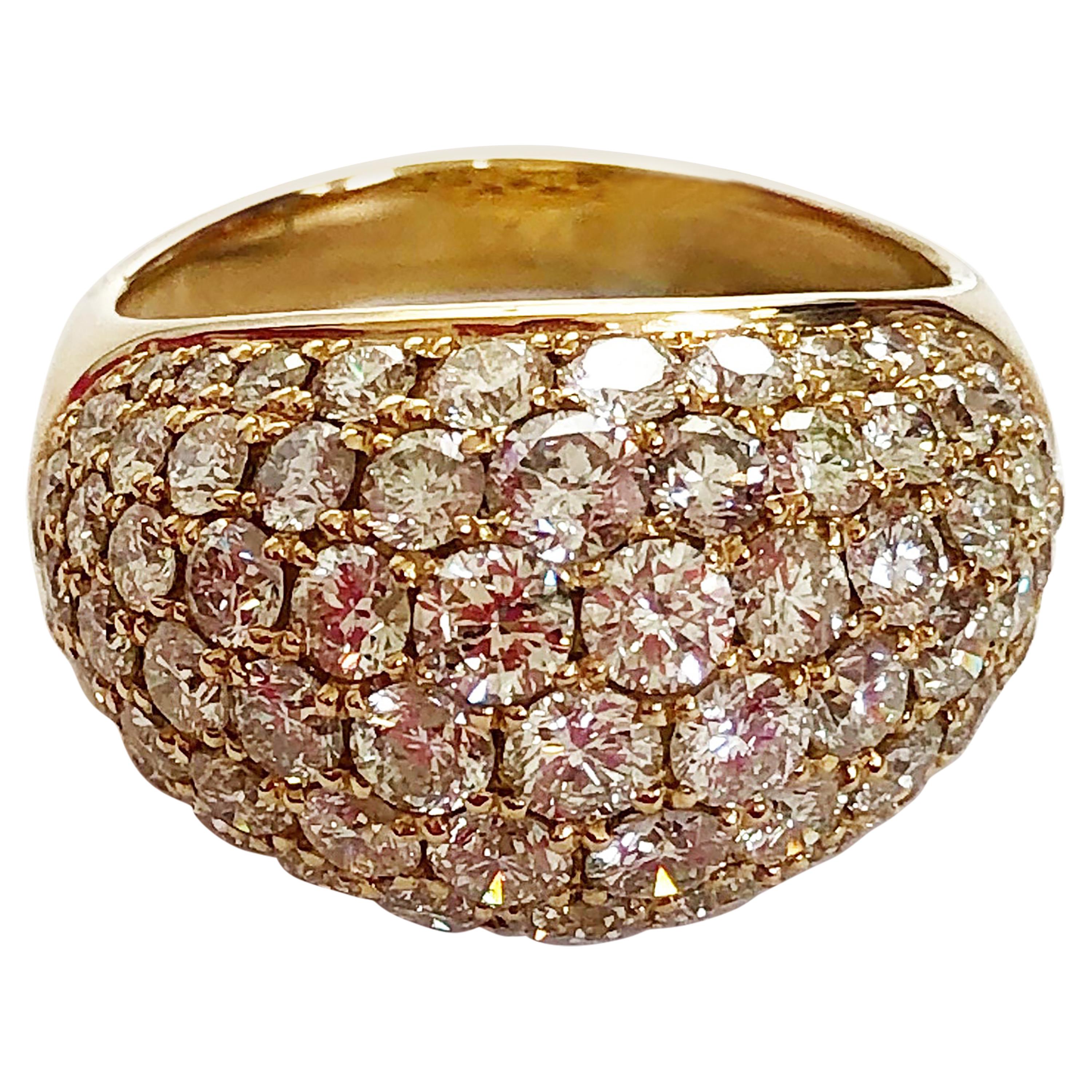 Pave White Diamond Round Cocktail Ring in 18 Karat Yellow Gold