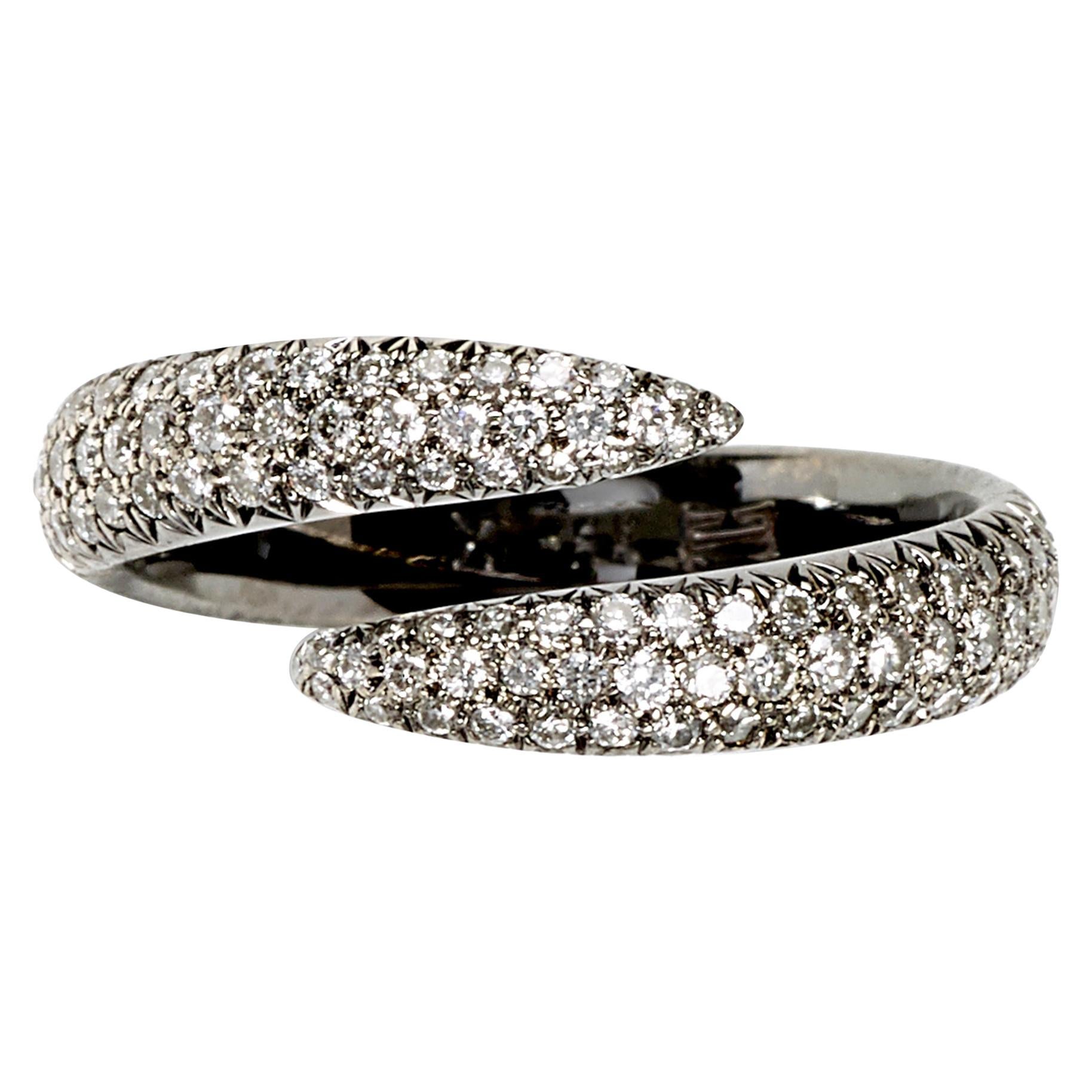 Eva Fehren Pave Wrap Claw Ring in 18 Karat Blackened White Gold White Diamonds For Sale