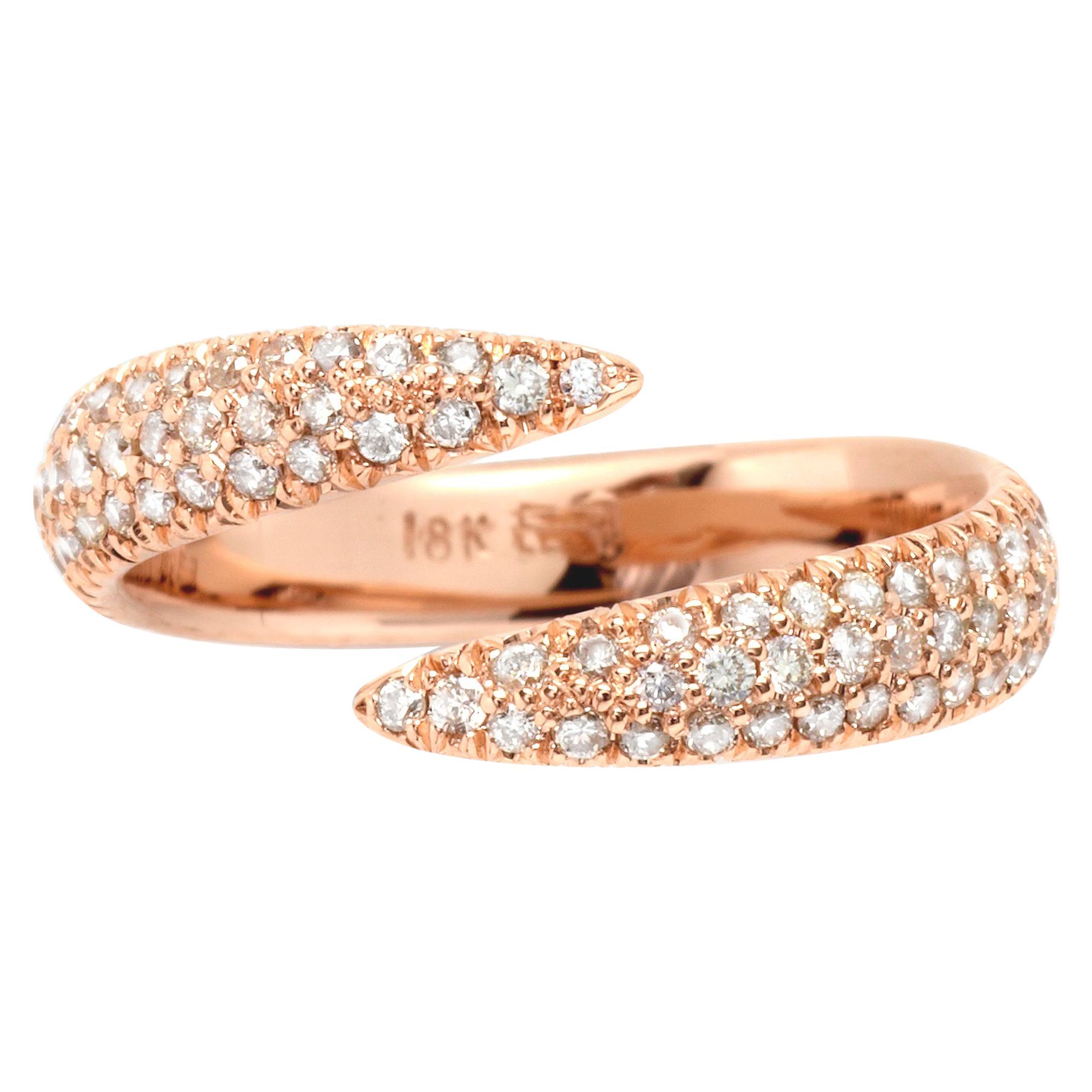 Eva Fehren Pave Wrap Claw Ring in 18 Karat Rose Gold Pale Champagne Diamonds For Sale