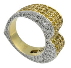 Pavé Yellow Sapphire & Diamond Heart Shaped Ring in Two-Tone 18 Karat Gold