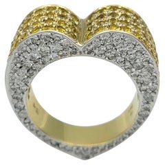 Pavé Yellow Sapphire & Diamond Heart Shaped Ring in Two-Tone 18 Karat Gold