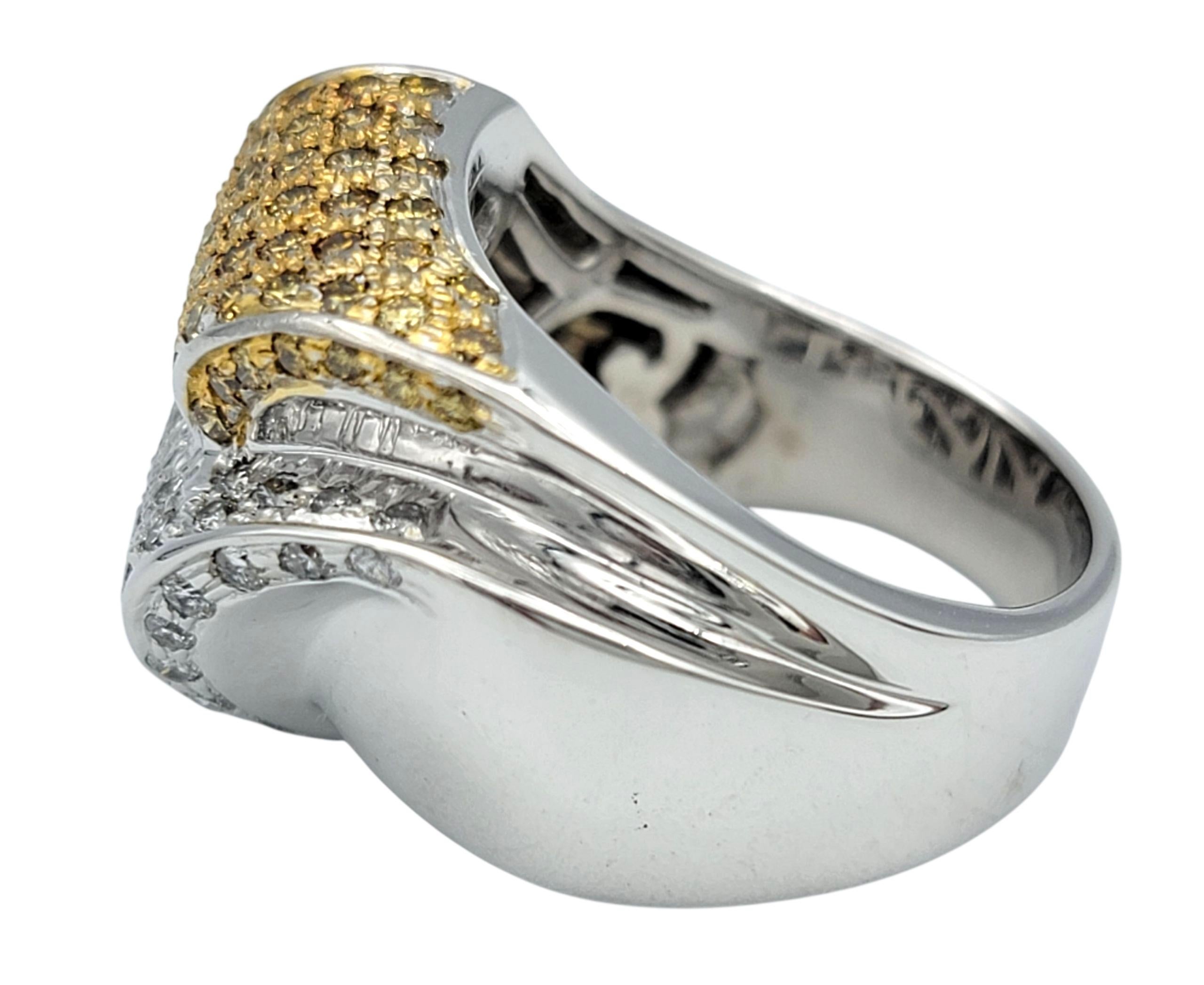 Gestapelter Statement-Ring mit Pavé aus gelbem Saphir und Diamant aus zweifarbigem 14-karätigem Gold Damen im Angebot