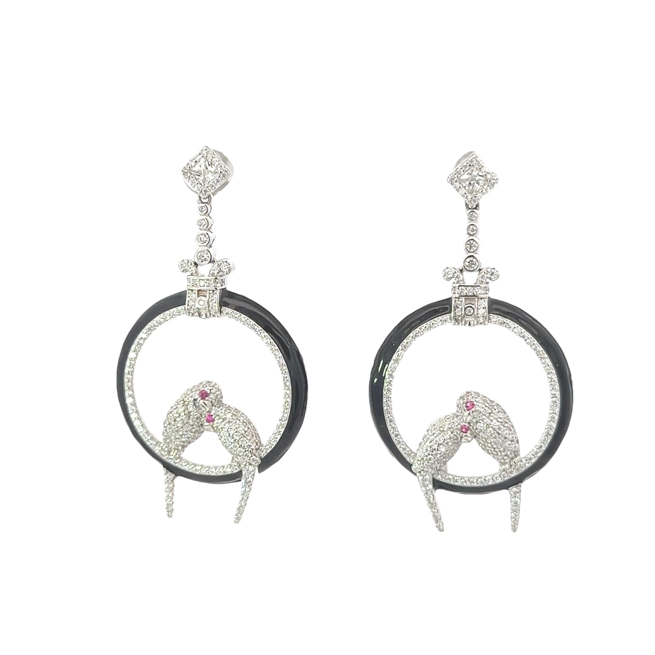 Pave Zircon Love Birds Dangle Earrings in sterling silver. You shall need these dangle earrings to make a statement with your look. Each piece features dazzling cubic zirconia stones, renowned for their brilliance and clarity, set in high-quality