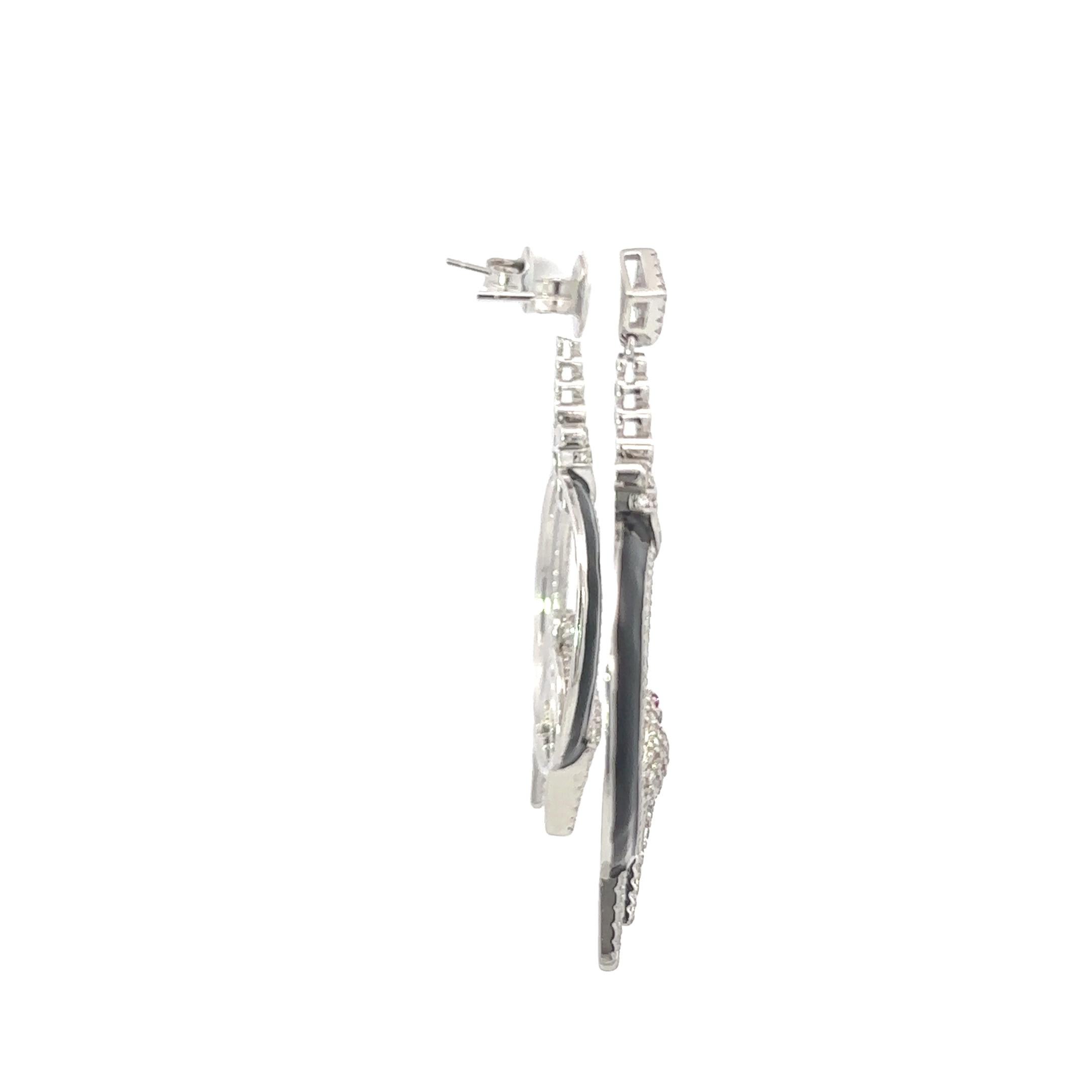 Art Deco Pave Zircon Love Birds Dangle Earrings in Sterling Silver Gift for Mothers Day For Sale