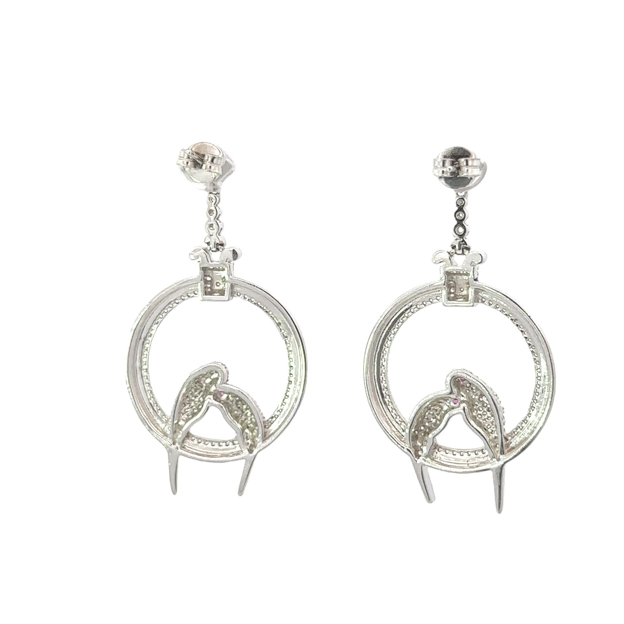 Pave Zircon Love Birds Dangle Earrings in Sterling Silver Gift for Mothers Day In New Condition For Sale In New York, NY