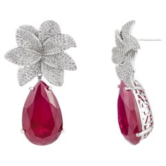 Boucles d'oreilles de mariée d'affirmation en forme de fleur en zircon pavé en argent 925 pour mère