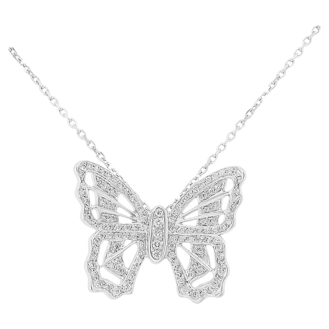 Pave'd Diamond Butterfly Necklace in 18k White Gold