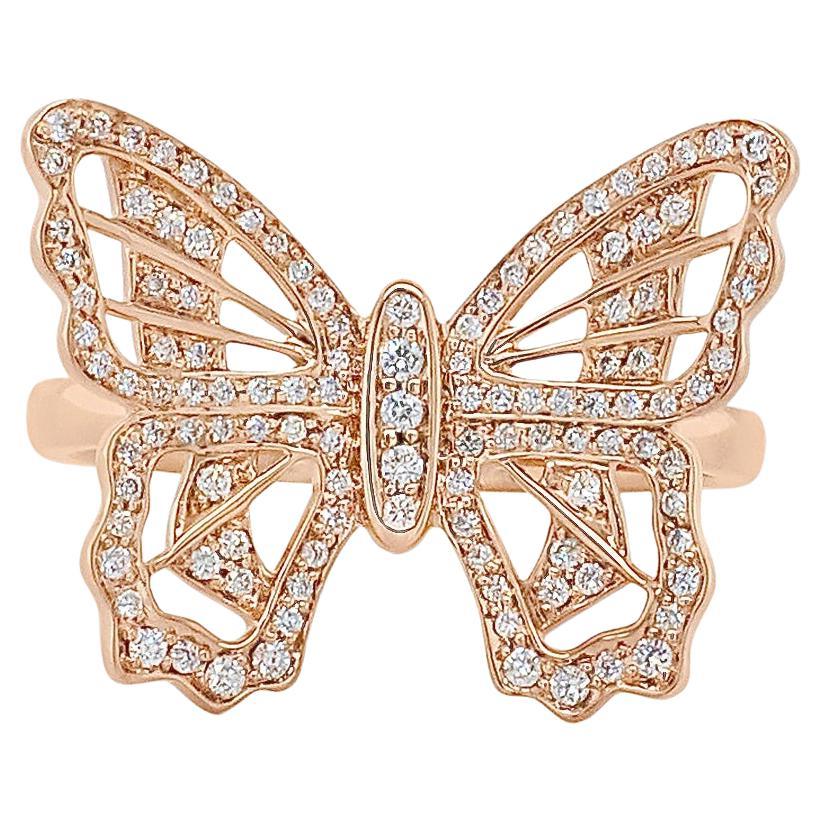 Anillo Mariposa de Diamantes Pavé en Oro Rosa de 18k