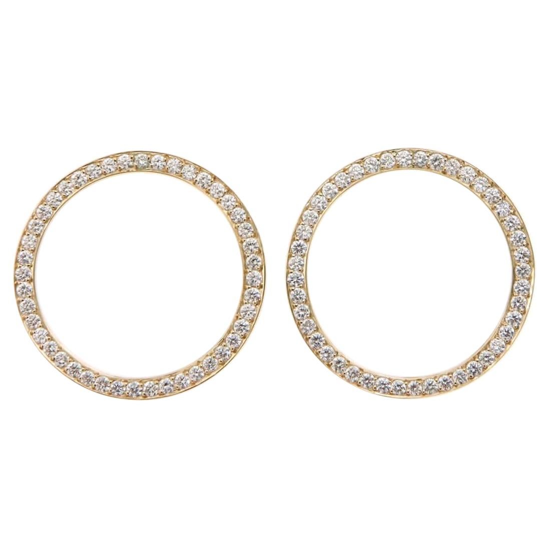 Pave'd Diamond Circle Earrings in 18 Karat Yellow Gold For Sale