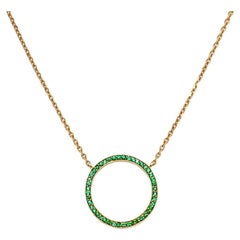 Pave'd Emerald Circle Necklace in 18k Yellow Gold 