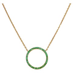 Pave'd Emerald Circle Necklace in 18k Yellow Gold