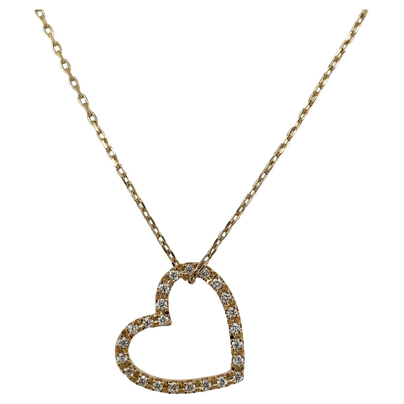 Pavee Diamond Heart Pendant Set with Natural Diamonds in 9ct Yellow Gold For Sale