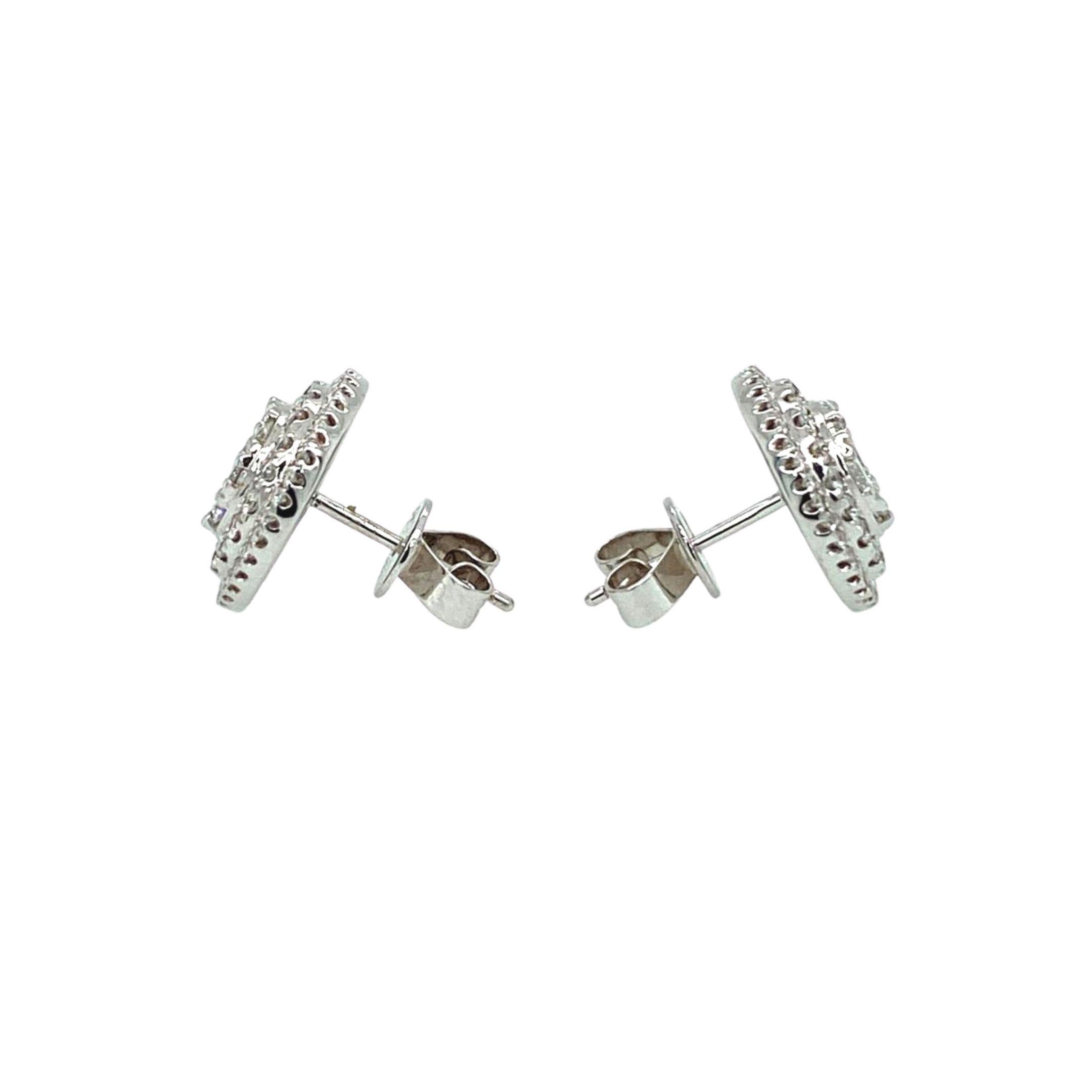 Diamond Pavee Stud Earrings made with natural brilliant cut diamonds. Total Weight: 1.23 carats. Set on 18 karat white gold, push back setting.