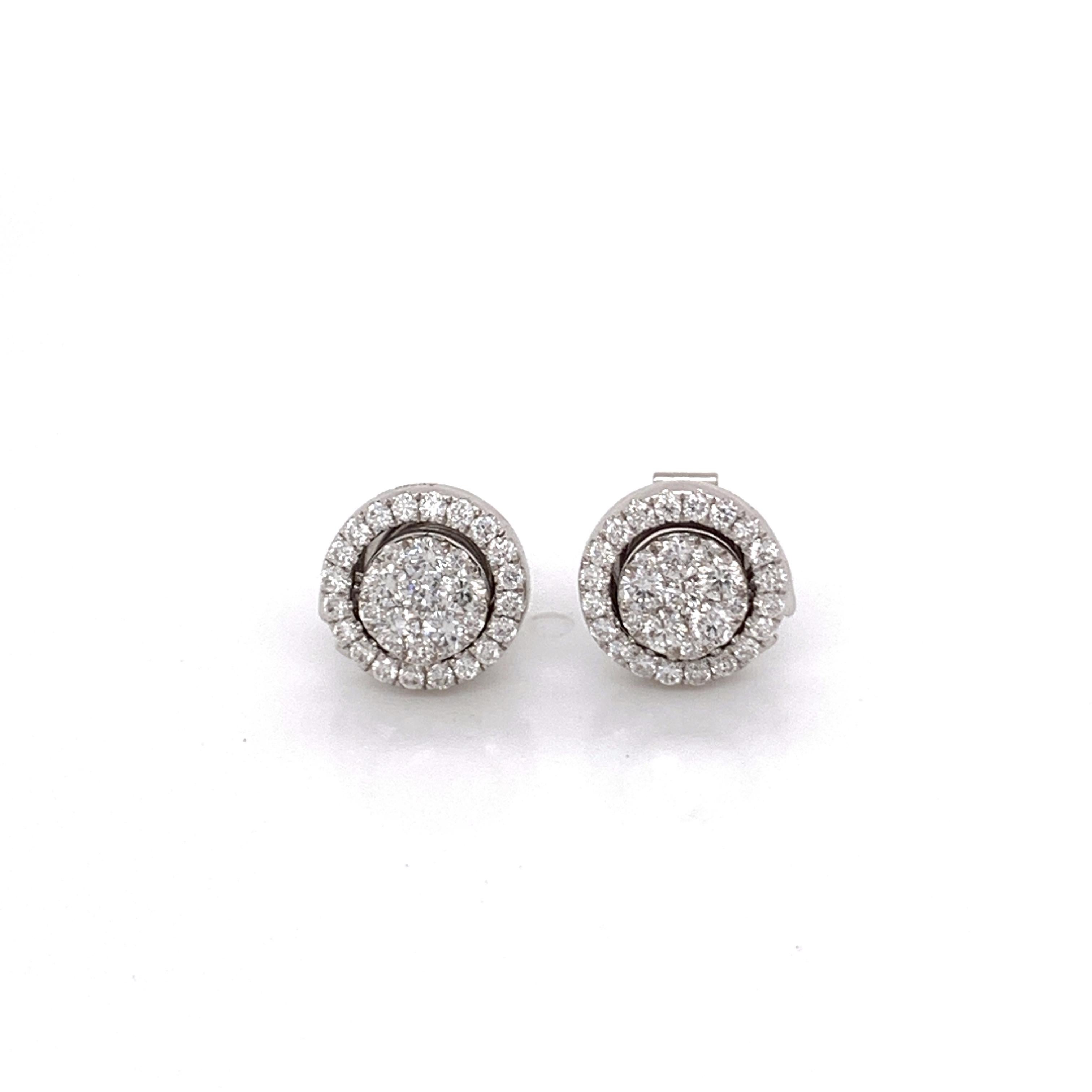 Diamond studs/hoop convertibles, made with real/natural brilliant cut diamonds. Total Diamond Weight: 0.55cts. Diamond Quantity: 62 (round diamonds). Color: G. Clarity: VS. Mounted on 18 karat white gold, push back setting.