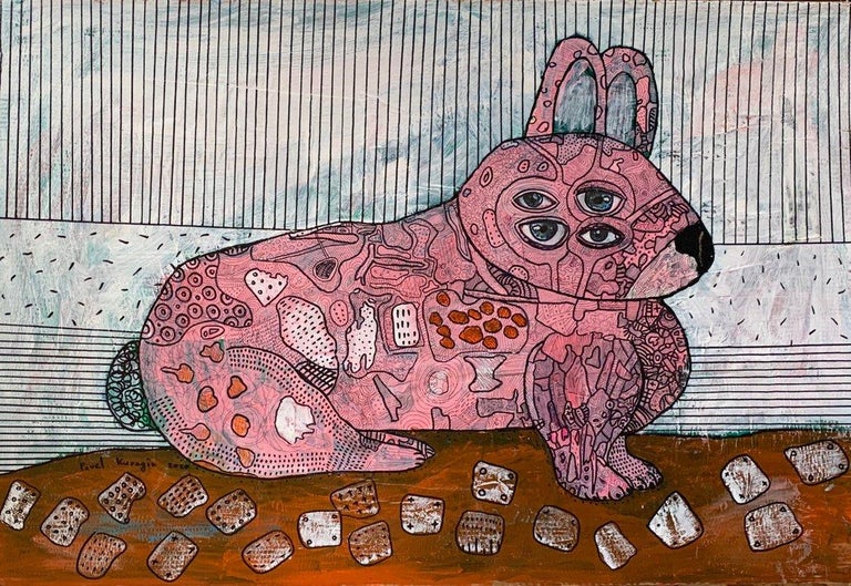 Pavel Kuragin Abstract Painting - Expressive Original Painting Psychedelic Rabbit