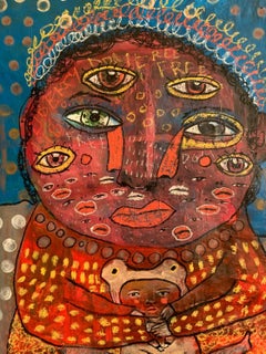 Original Art Human Painting Quarantine. The Great Buddha and Little Buddha