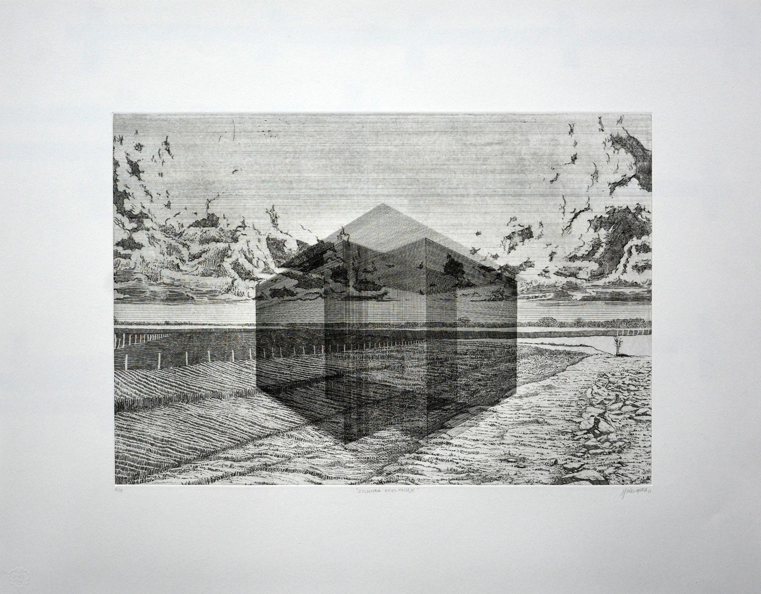 Pavel Mora, ¨Escultura en el paisaje¨, 2017, Gravure, 26.8x34.1 in