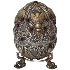 Antique Pavel Ovchinnikov, Russian Faberge Style 84 silver insects Egg with Garnets