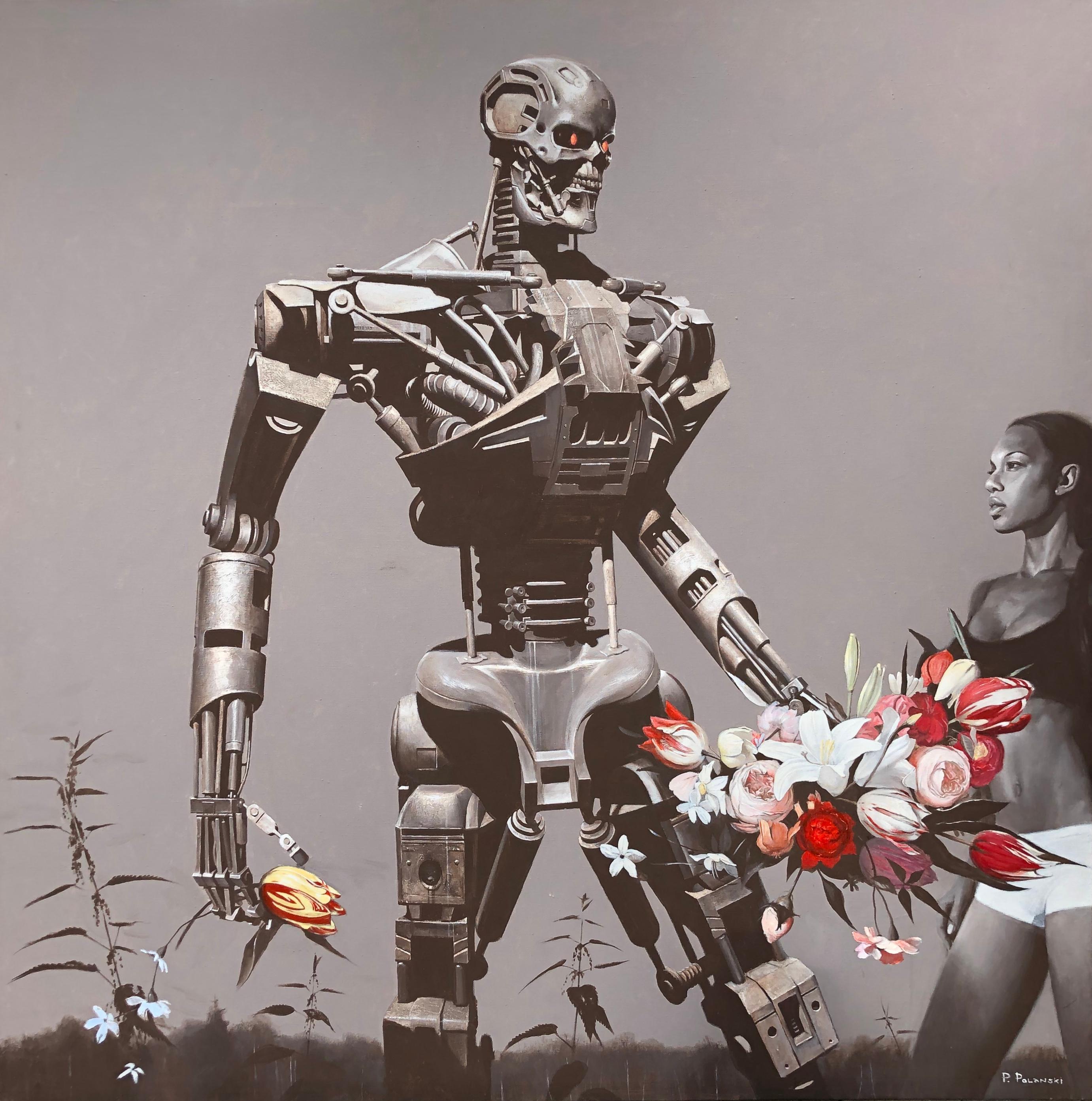 Nude Painting de Pavel Polanski - Terminator - arte interior, realizado en color gris, sepia, blanco, negro, rojo, rosa