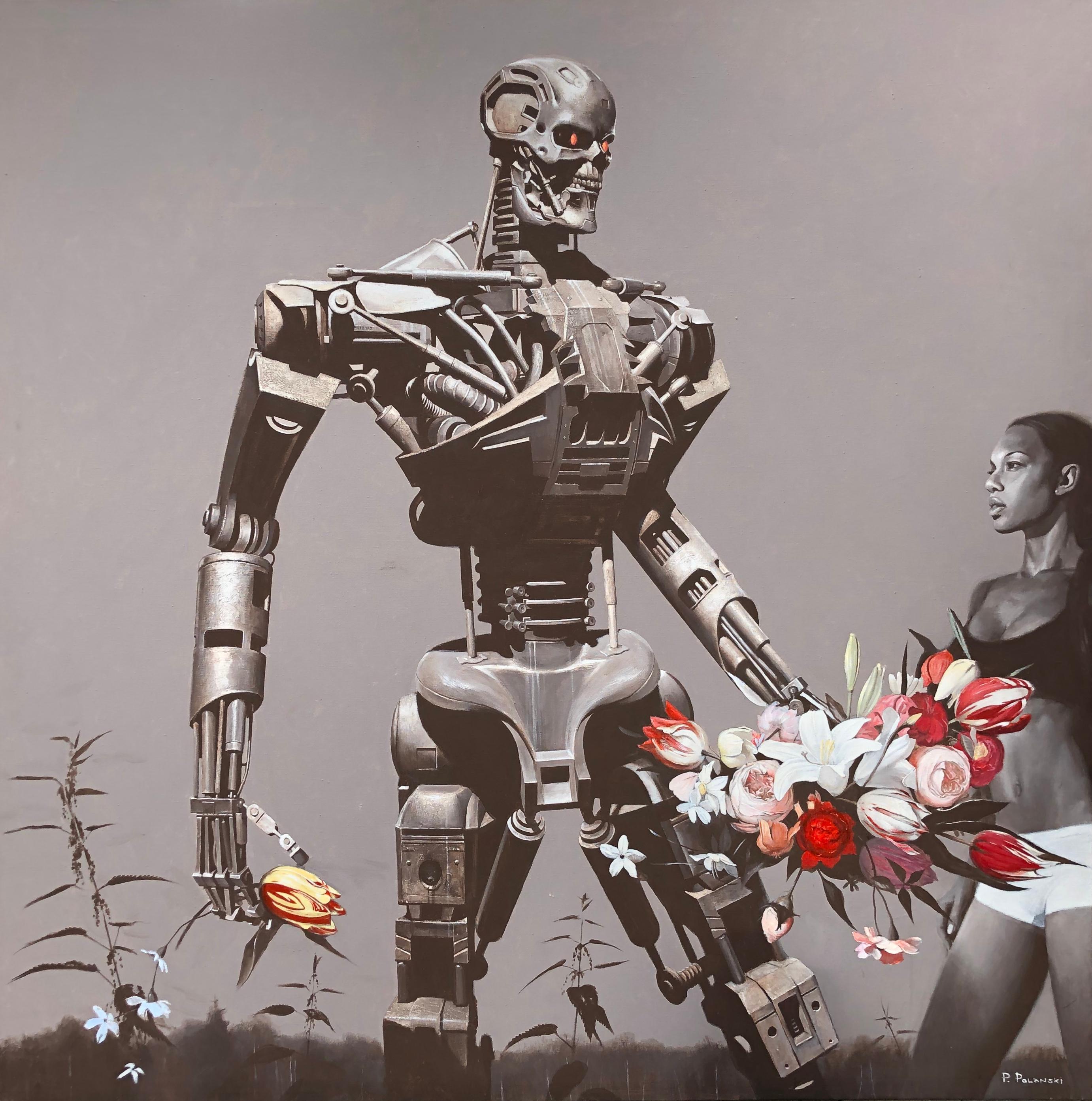 Terminator - Art d'intérieur, réalisé en gris, sépia, blanc, noir, rouge, rose couleur