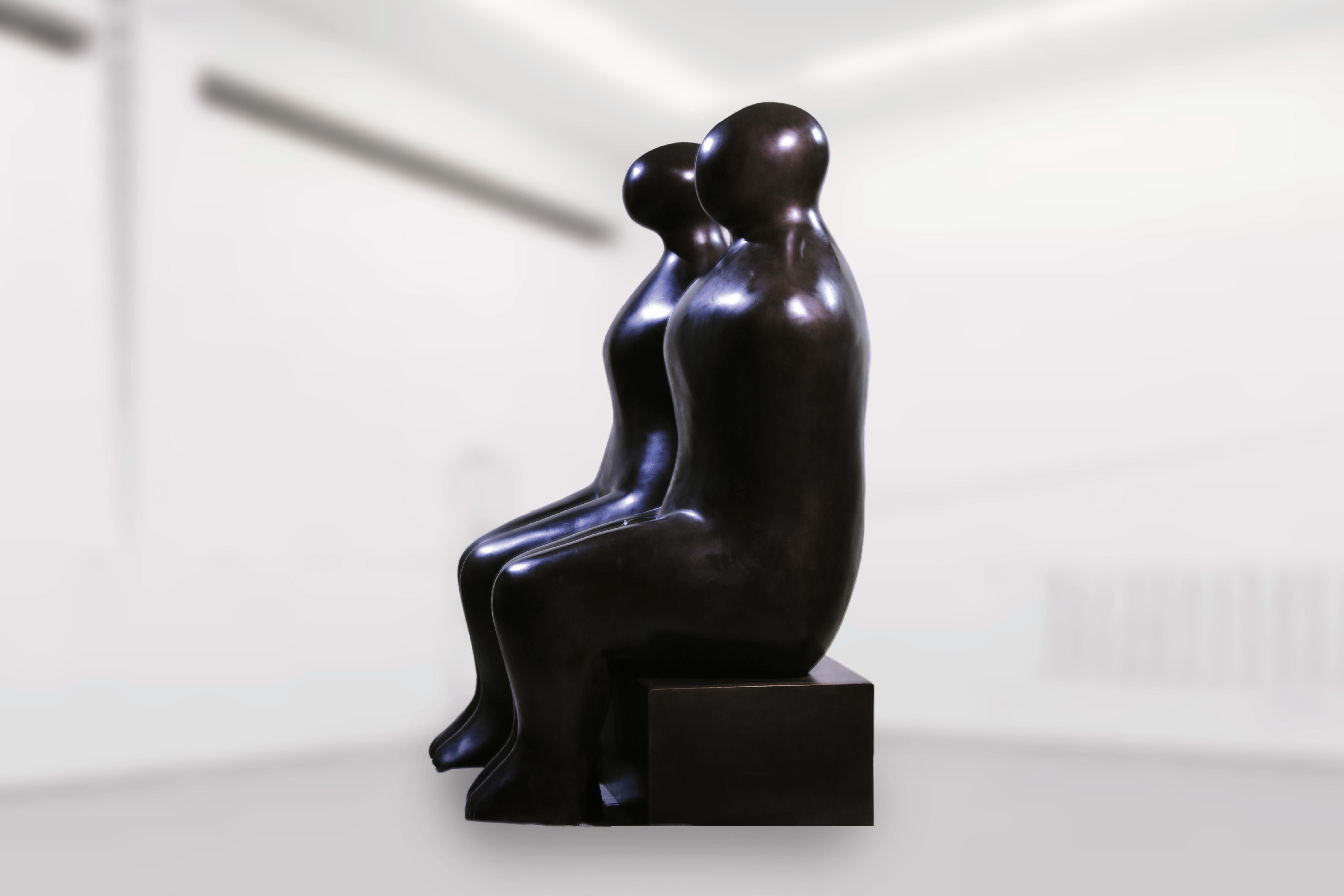 Seated Couple - Sculptures  Figurative Sculptures Man Woman Bronze Patina Dark  2