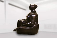 Seated Woman With Folded Leg - Figurative Sculpture Dark Bronze Patina