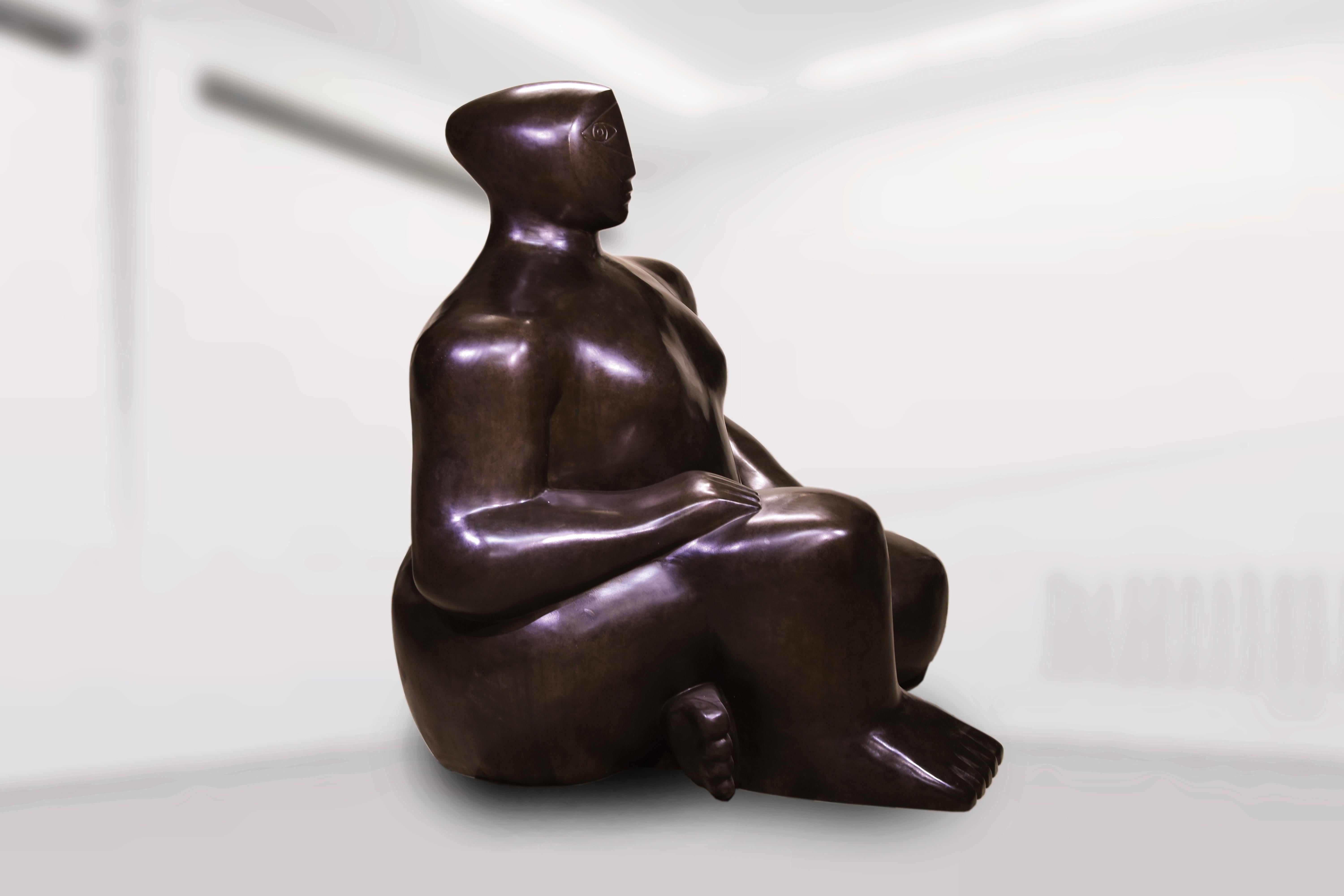 Seated Woman With Folded Leg - Figurative Sculpture Dark Bronze Patina 5