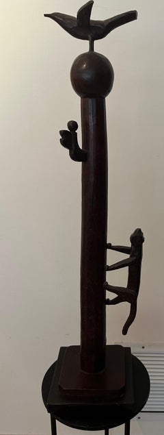 Pavel Shimes, "Cat and Bird, " Russian bronze sculpture