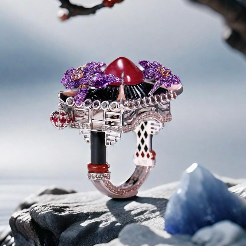 Pavilion Luxury Ring High End 6.67ct Ruby Unheat Burma Unique jewelry 18K Gold For Sale 4