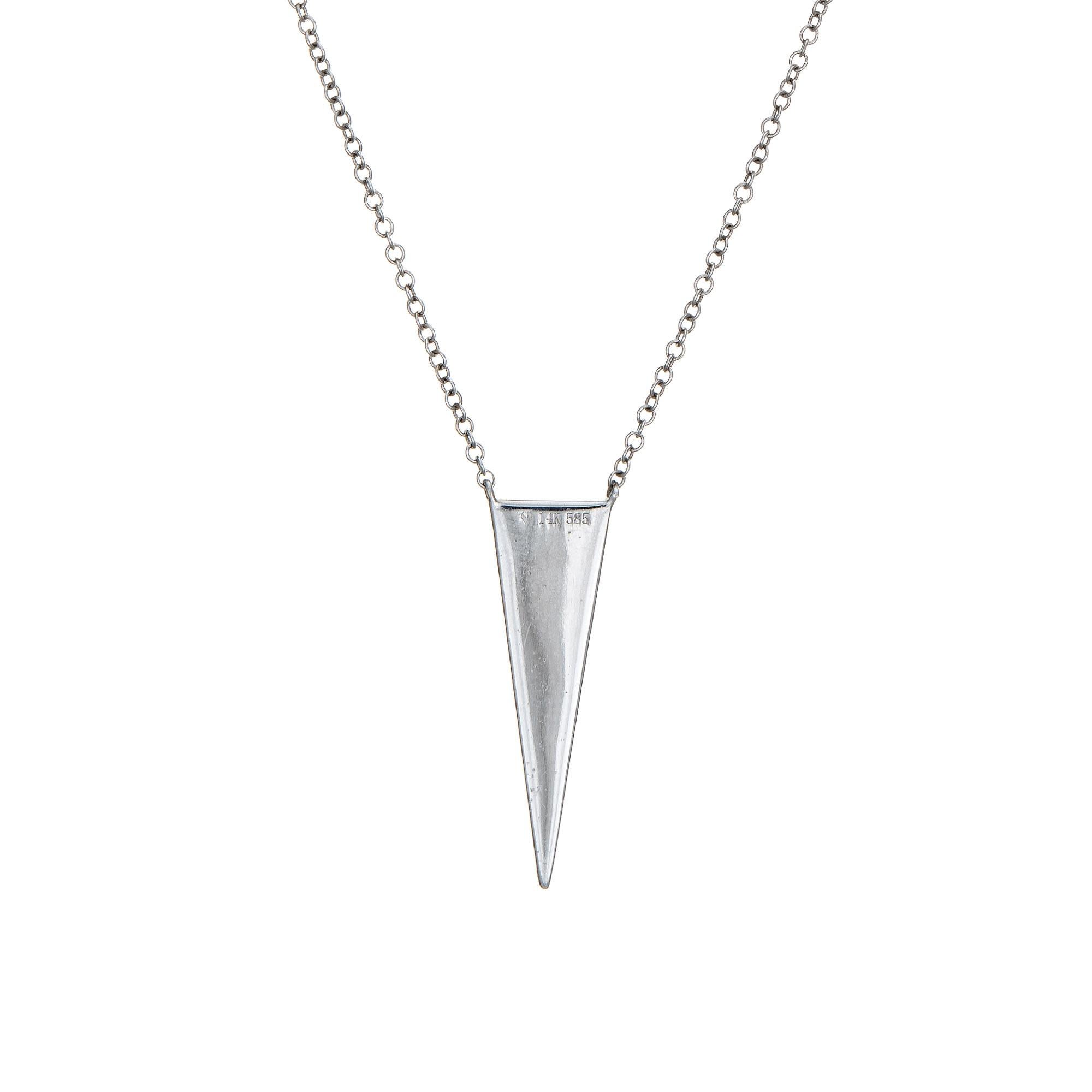Stylish and finely detailed diamond spike necklace crafted in 14 karat white gold (circa 1960s). 

66 diamonds total an estimated 0.22 carts (estimated at I-J color and SI1-I2 clarity).   

The simple and elegant design highlights micro pave