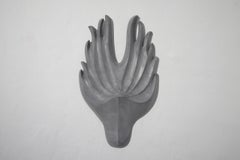 Mask I by Pavlína Kvita - Contemporary wall sculpture, futuristic figure, grey