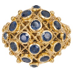 Vintage Pavlo 2.40 Carat Sapphire Poision Dome Cocktail Yellow Gold Ring