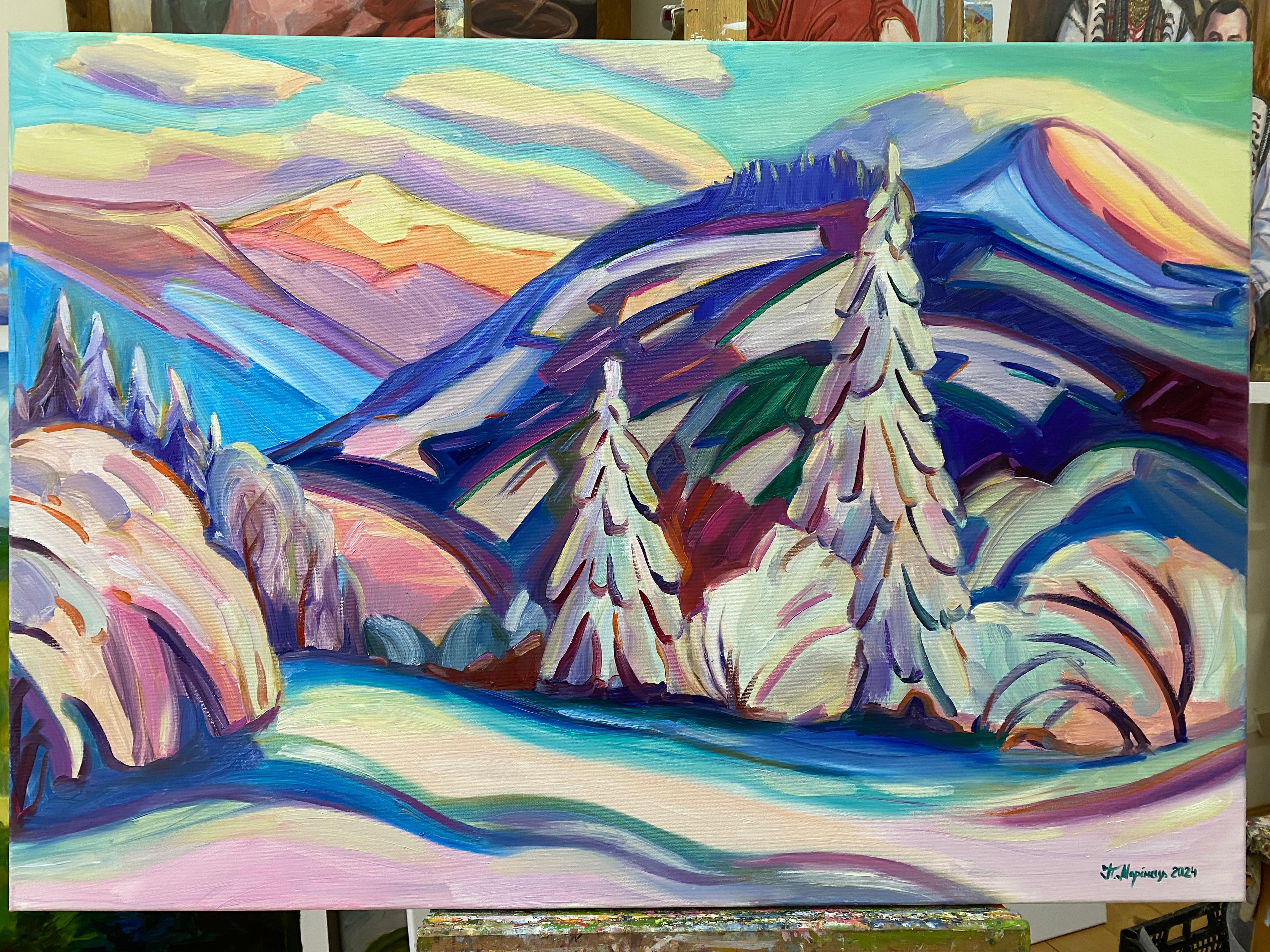 « Matière d'hiver » - Gris Landscape Painting par Pavlo Marinets