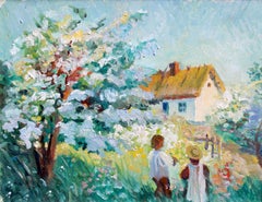 In the countryside. 1969, cardboard, oil, 22.5x29 cm