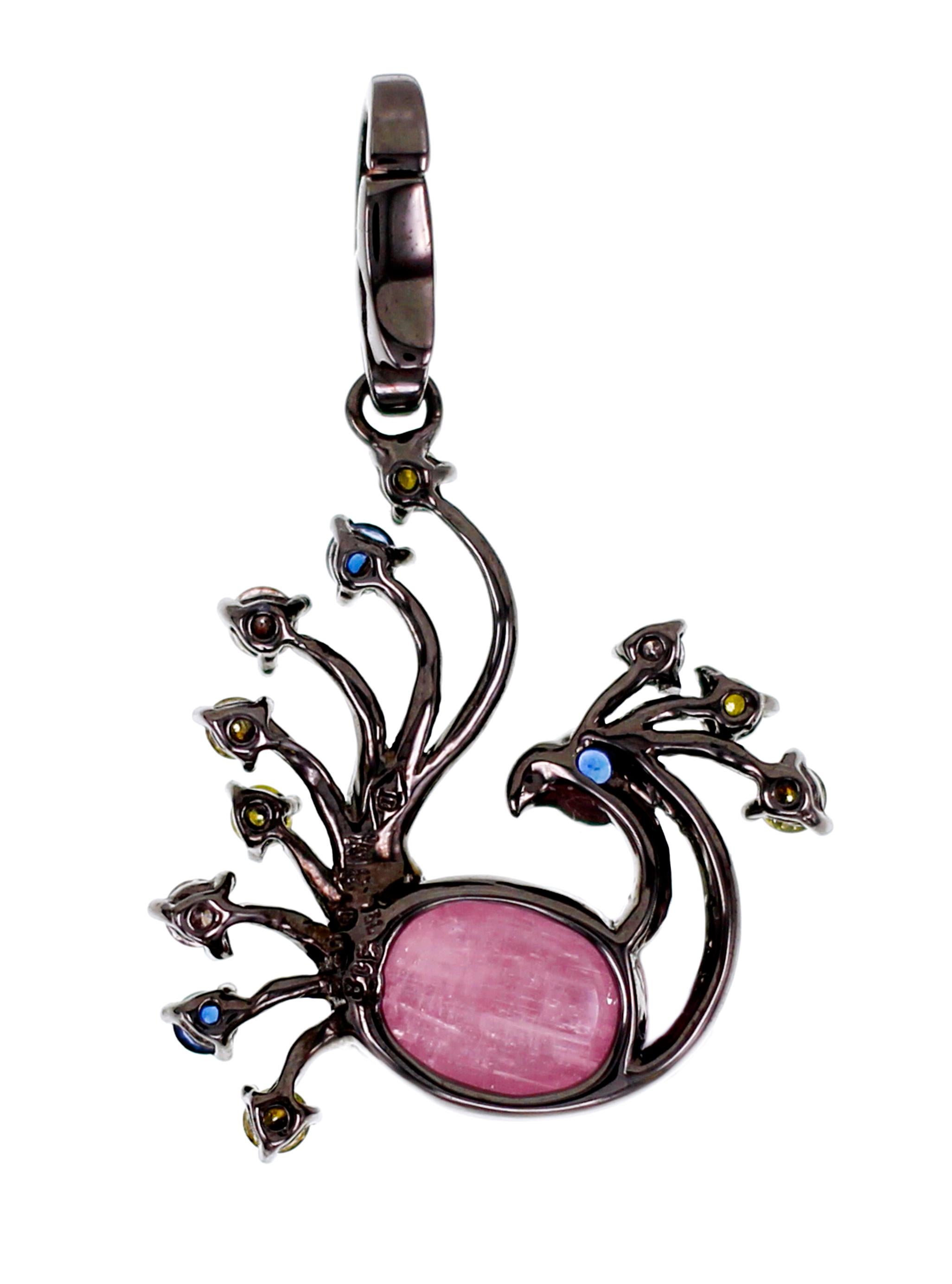 Modern 'Pavo Real' Dangling Pendant with Natural Fancy Color Diamond