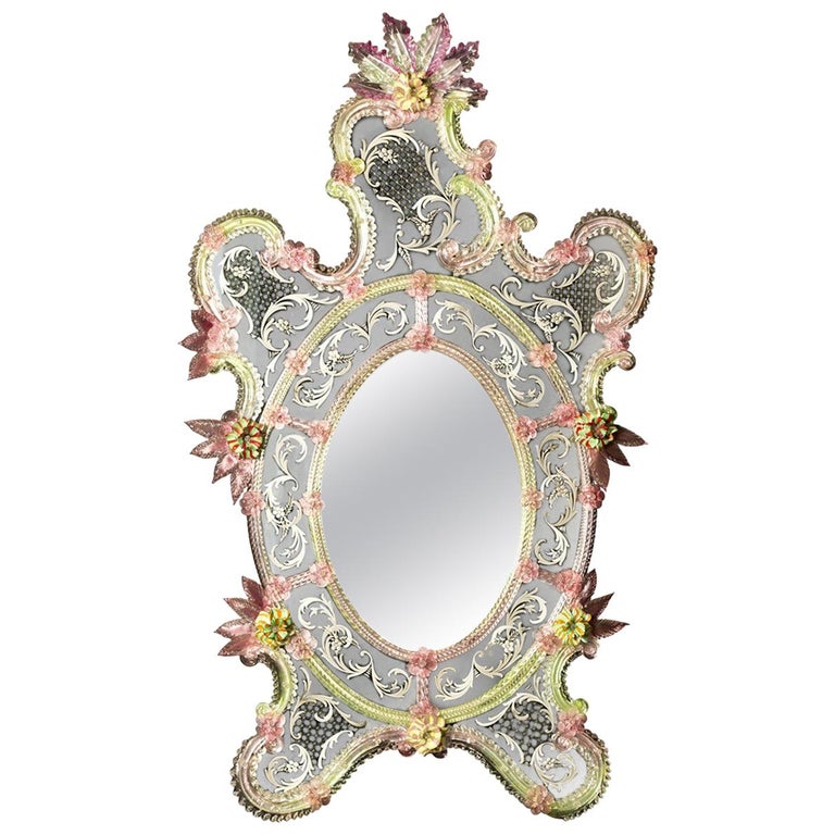 Pavone Venetian Glass Mirror by Ongaro & Fuga For Sale