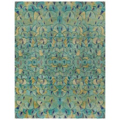 'Pavoral, Teal' Hand-Knotted Tibetan Rug Made in Nepal by New Moon Rugs