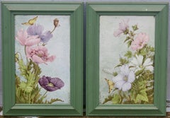 "Pavots" and "Lavateres" a Théodore Deck Pair of Framed Enameled Faïence Plaques